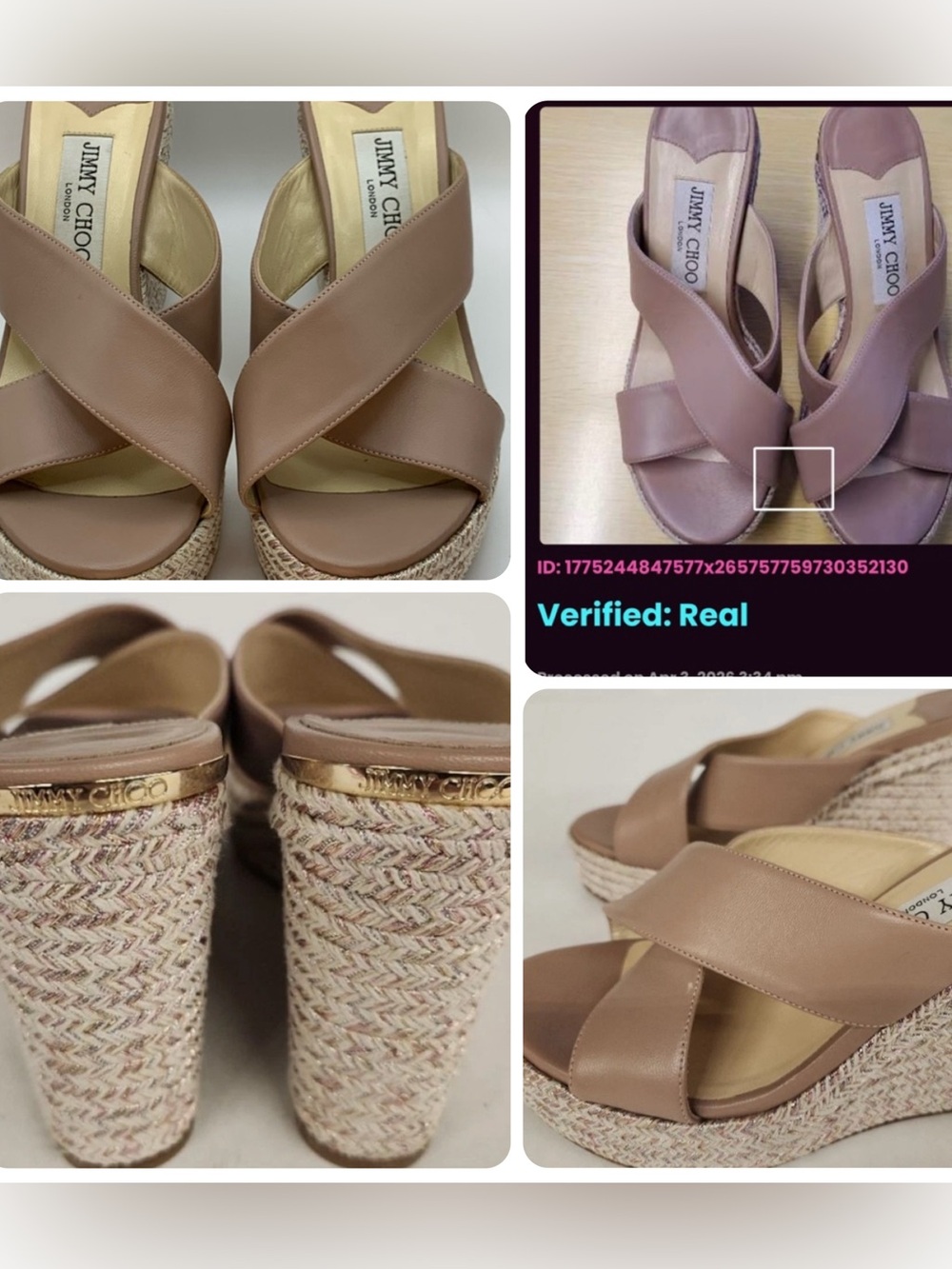 Authenticated Jimmy Choo Dovina 100 Pink Mix Leather Wedges Platform Heel 36.5
